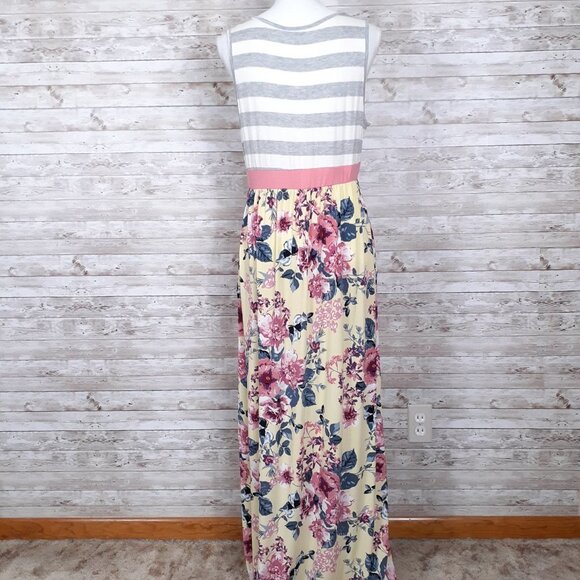 New Eloges Sleeveless Maxi Dress XL Floral Striped 550A - Picture 2 of 4